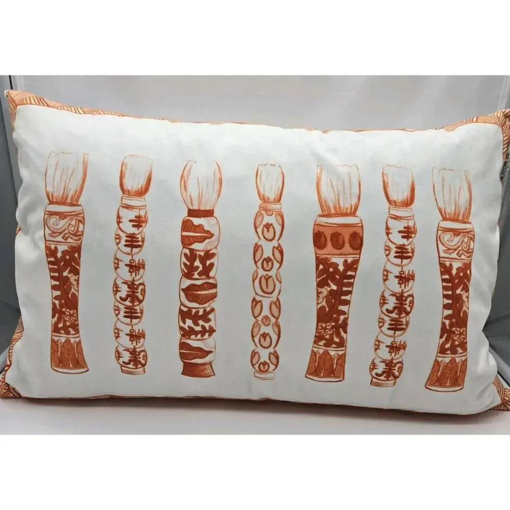 Cream & Orange Large Bolster Pillow France Catherine Paiuviu New! 22x14